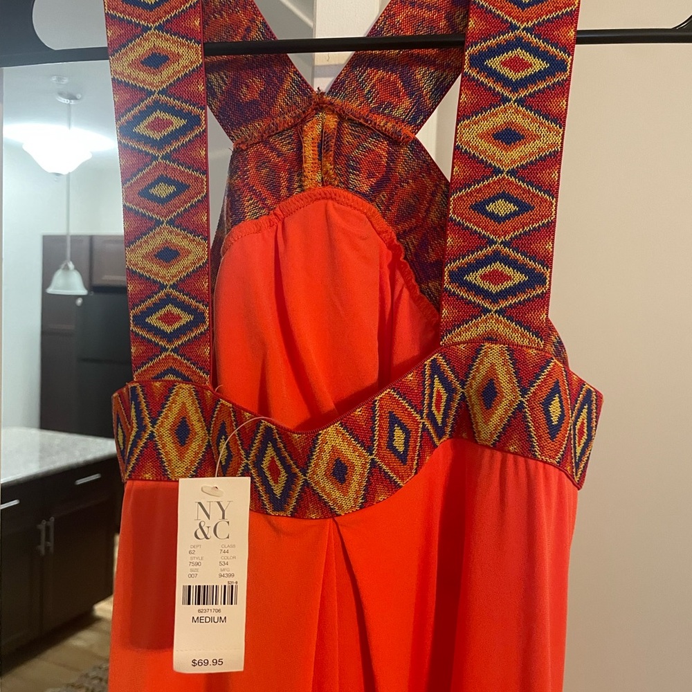 New York & Company Orange Backless Dress
